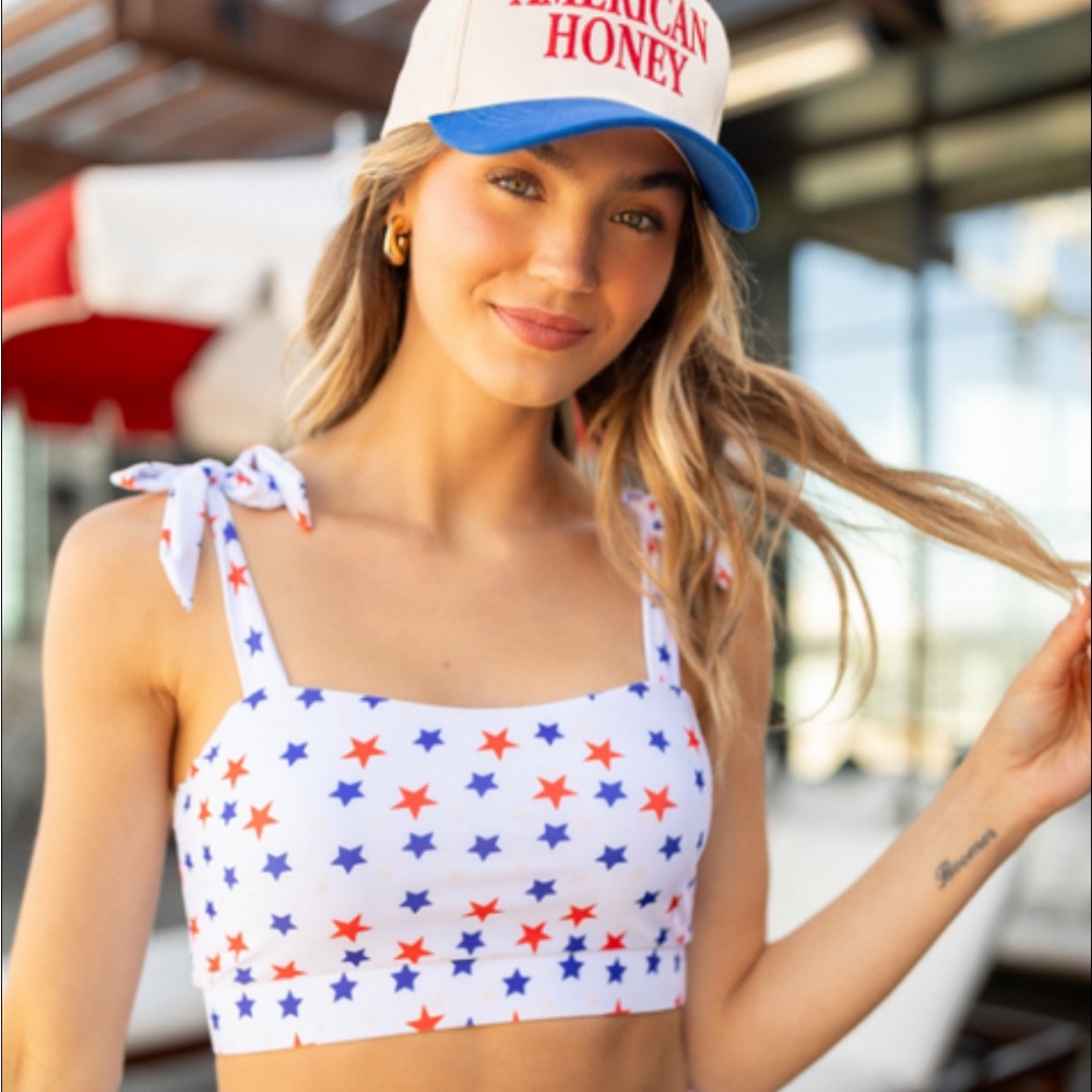 NEW Pink Lily Boutique Star-Patterned Red White & Blue Women's Bikini Top